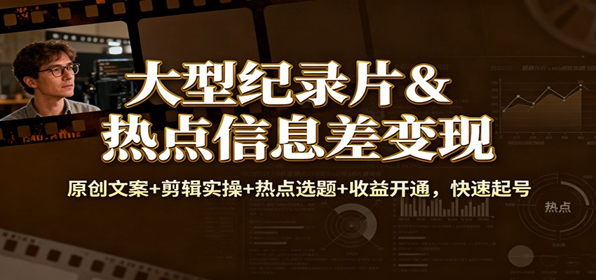 大型纪录片&热点信息差变现：原创文案+剪辑实操+热点选题+收益开通，快速起号-繁茂科技