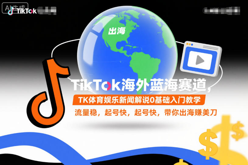TikTok海外蓝海赛道,TK体育娱乐新闻解说0基础入门教学,流量稳,起号快,带你出海賺美刀-繁茂科技