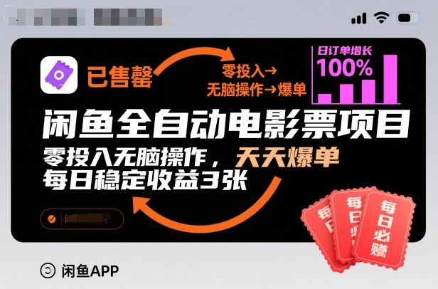 闲鱼全自动电影票项目，零投入无脑操作，天天爆单，每日稳定收益3张【揭秘】-繁茂科技