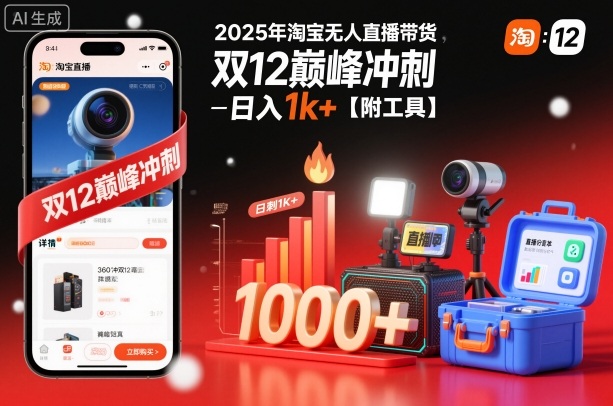 2025年淘宝无人直播带货，冲刺双12，日入1k+【附工具】【揭秘】-繁茂科技