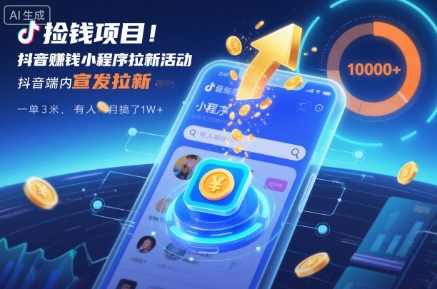 捡钱项目！抖音賺钱小程序拉新活动，抖音端内宣发拉新，一单3米，有人半个月搞了1W+-繁茂科技